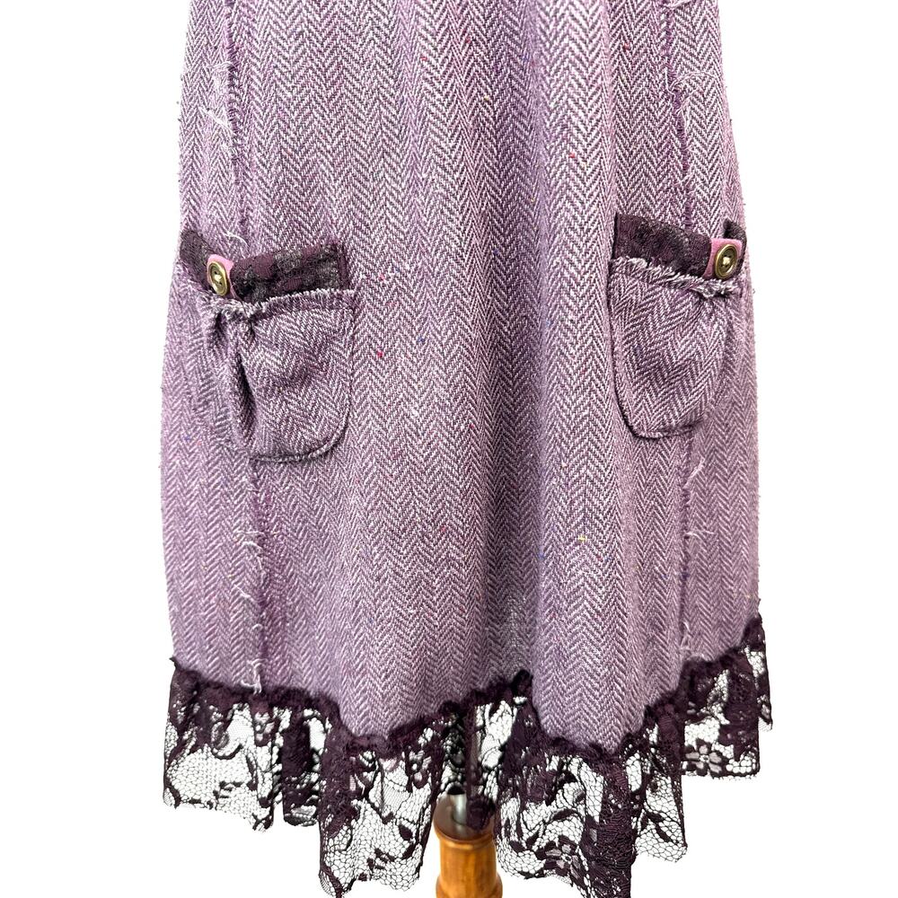 Free People Tweed Lace Dress Size 2 Purple Wool Blend Mini Boho - Picture 4 of 8